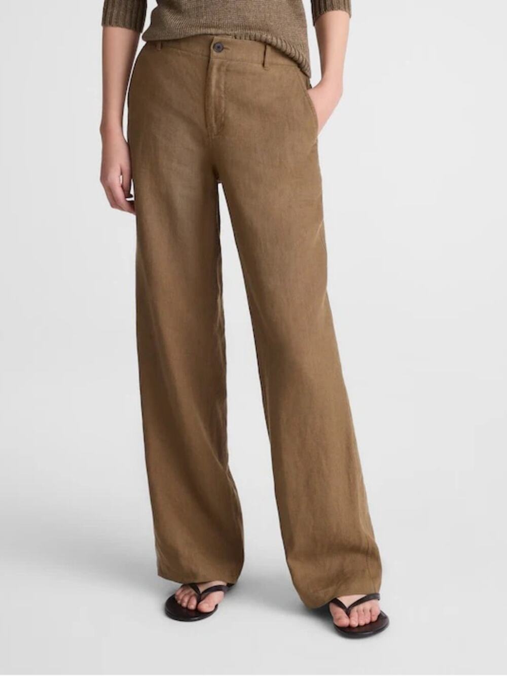 Madewell 100% Linen The Zoe Relaxed Straight Pant in safari khaki Size 10